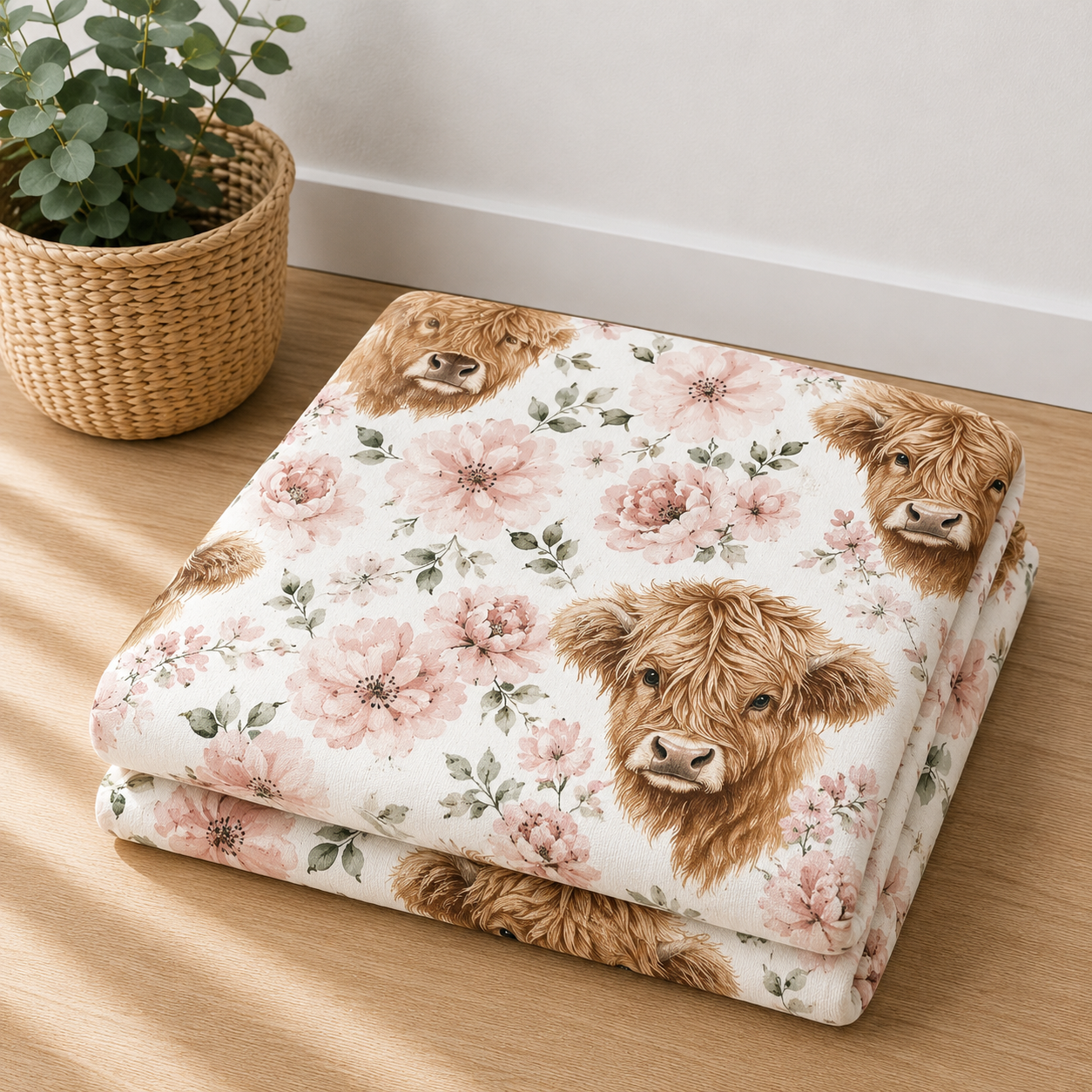 Couverture douceur highland fleurs aquarelles