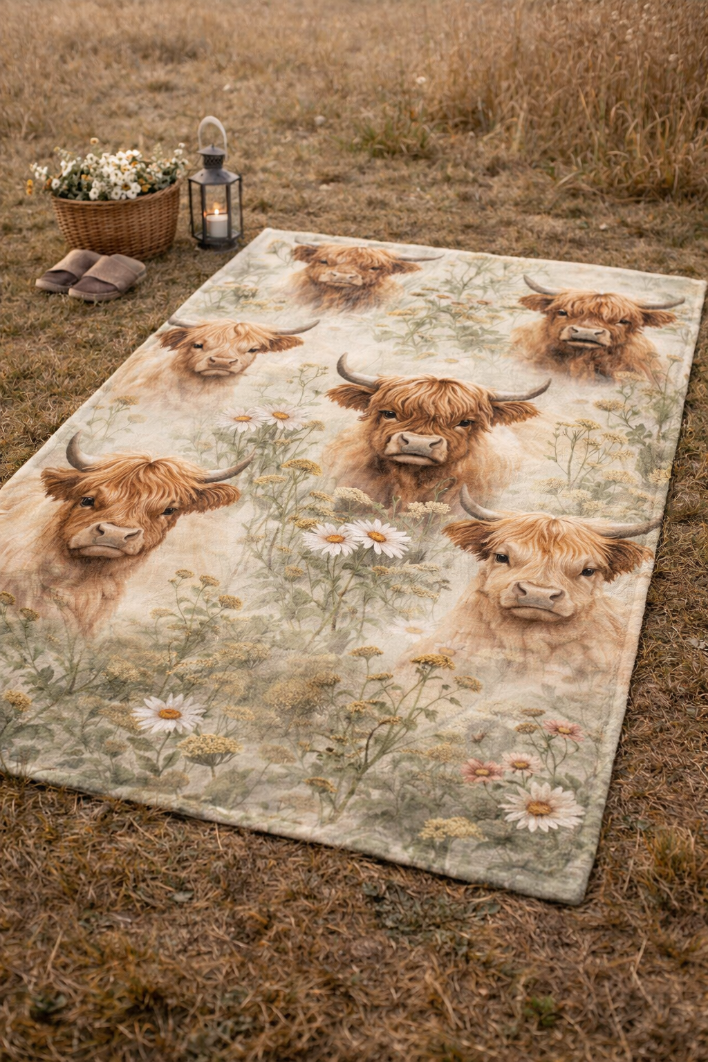 Couverture adultes highland fleuri