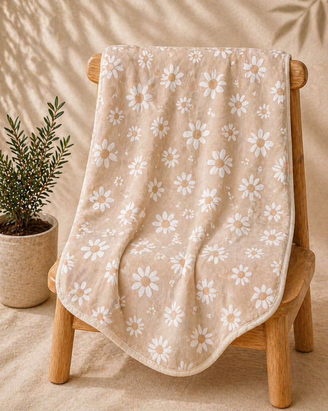 Couverture douceur marguerite beige