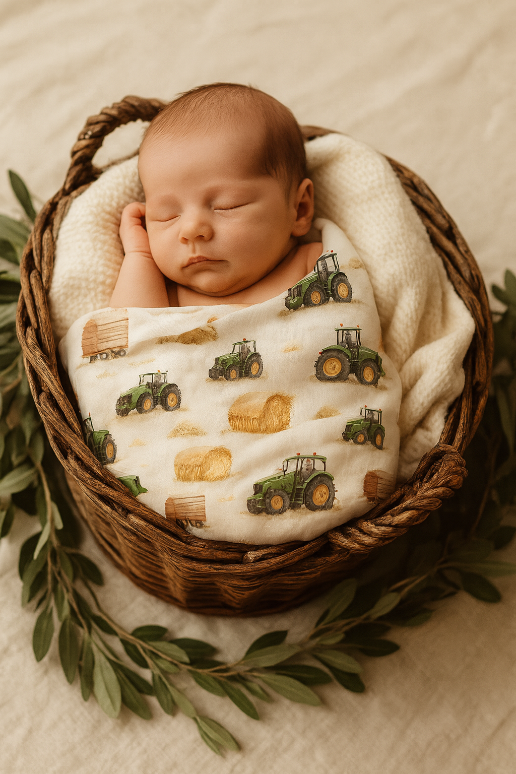 Mousseline tracteur et balle de foin