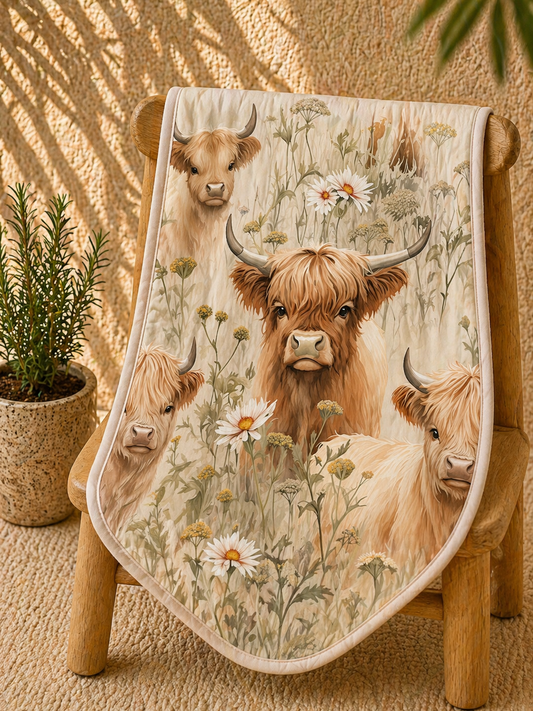 Couverture douceur  highland fleuri