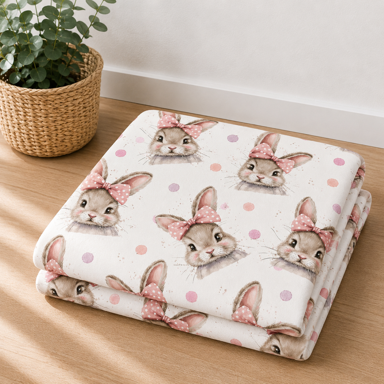 Couverture douceur lapin boucle rose