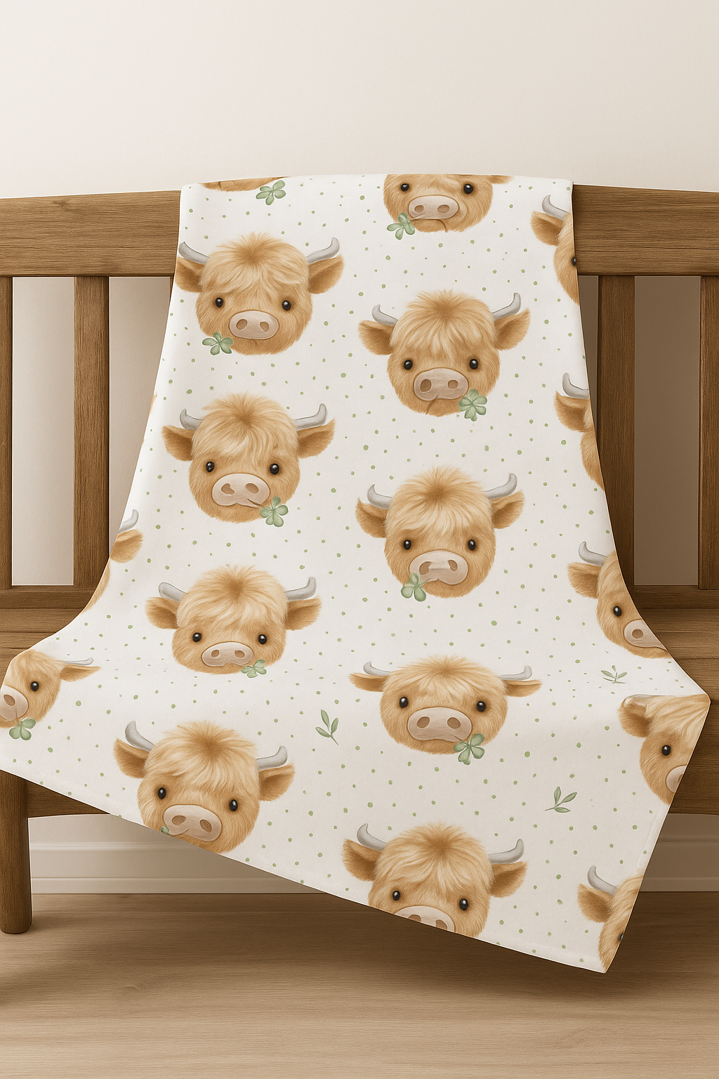 Couverture en squish  bebe highland et son trèfle