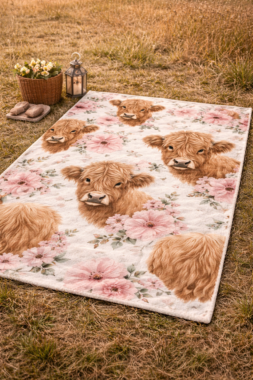 Couverture adultes en squish highland fleurs aquarelle