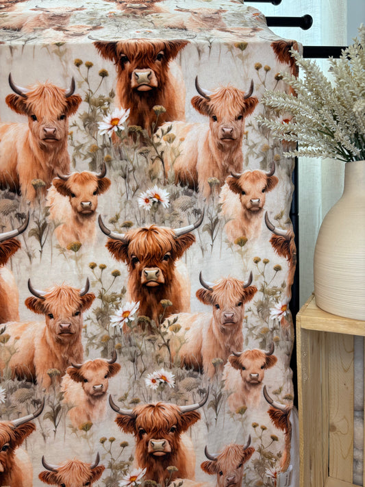 Couverture adulte en squish  highland fleuri