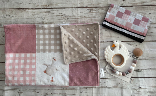 Ensemble cadeau  patchwork oies vieux rose