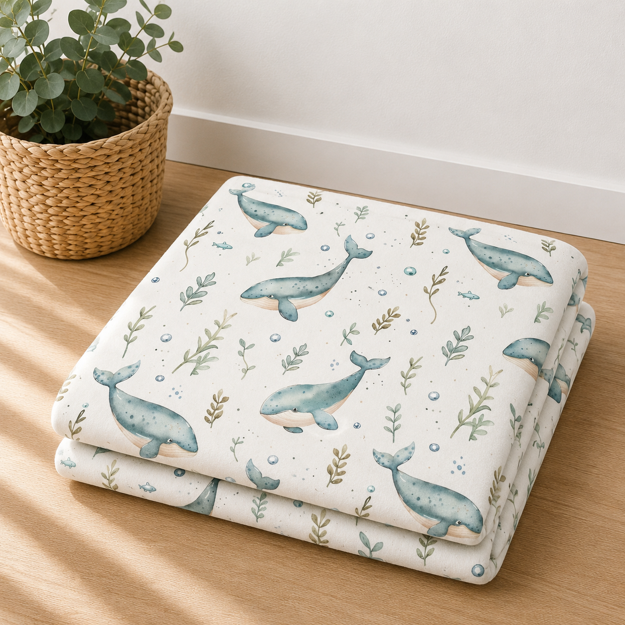 Couverture douceur baleine fleuri