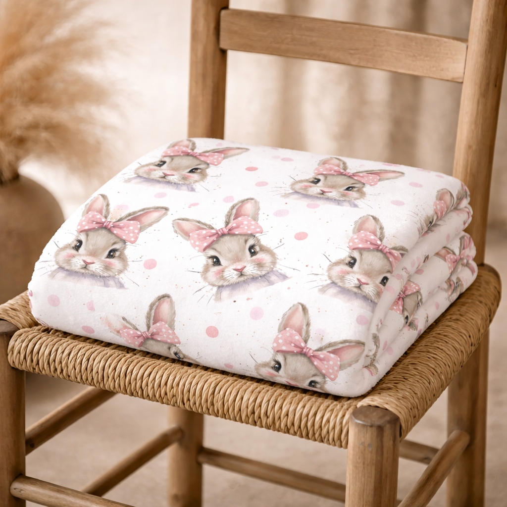 Couverture douceur lapin boucle rose