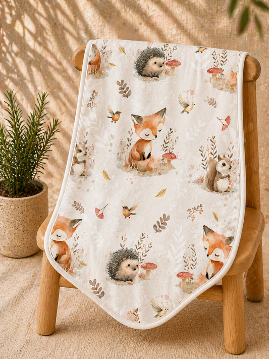 Couverture douceur renard écureuil et son hérisson